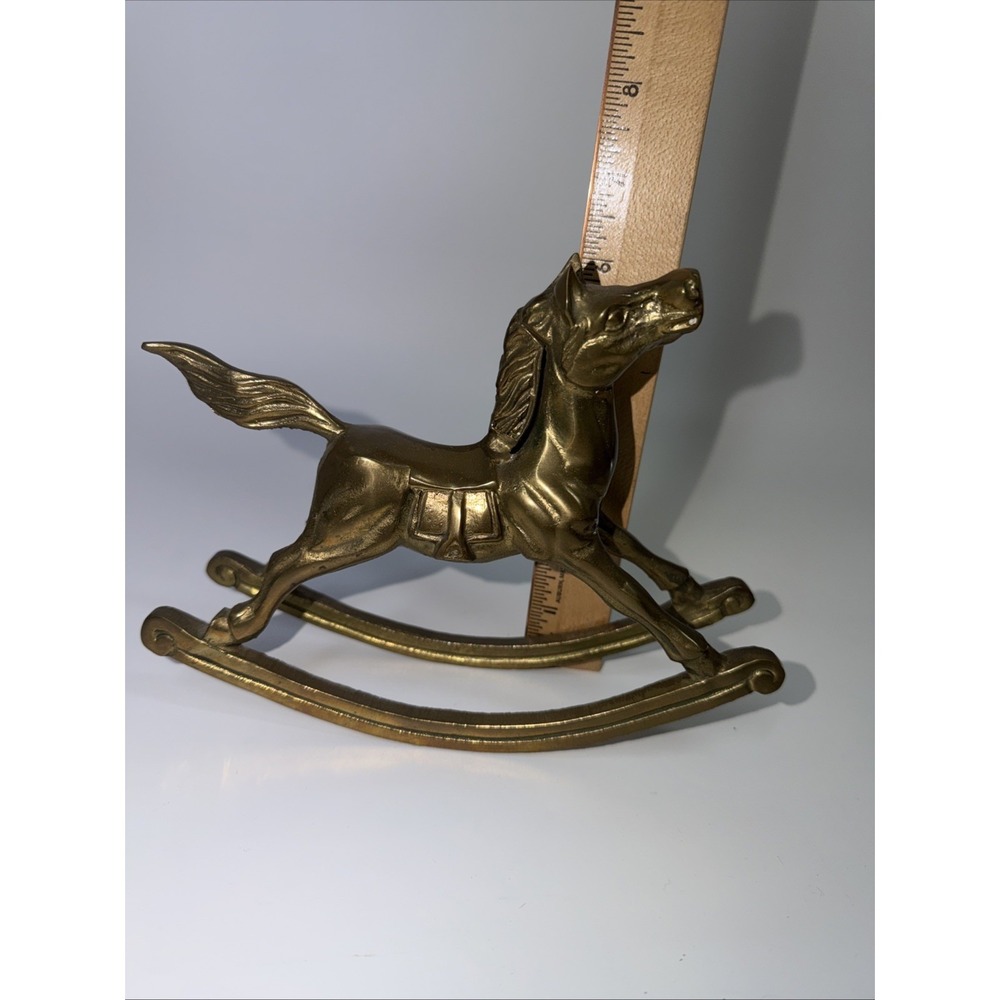 Vintage Brass Horse Figurine Solid‎ Brass Rocking Horse Equestrian Home Decor - Picture 5 of 6